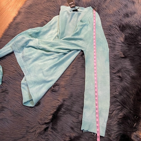 RTA DENIM Distressed Trim Cashmere Knit Cardigan - Picture 9 of 12